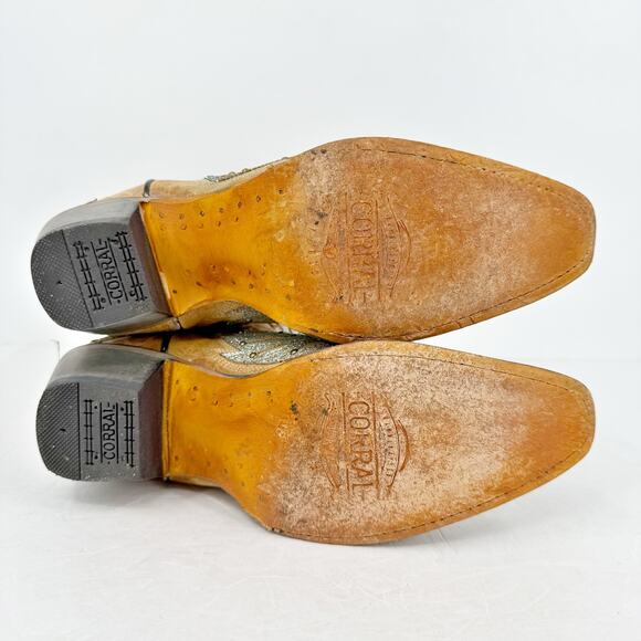 Corral Womens A4235 Western Mid Calf High Boots US 9 M Sand Brown Cowhide GUC - Picture 10 of 14